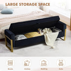 67" Storage Bench for Bedroom, King Size End of Bed Bench, Upholstered Storage Ottoman Bench with Golden Metal Legs, Bedroom Bench for Entryway, Black