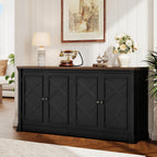 ONBRILL 63 Inches Buffet Cabinet with Storage, Large Sideboard Cabinet with 4 Barn Doors, Adjustable Shelves, Wood Coffee Bar Station for Kitchen, Living Room, Black