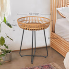 Oakrain Small End Table, Small Round Coffee, Bamboo&Rattan, Accent Table with Boho Style, for Balcony, Livng Room, Bedroom (18.11inch, 1PCS)