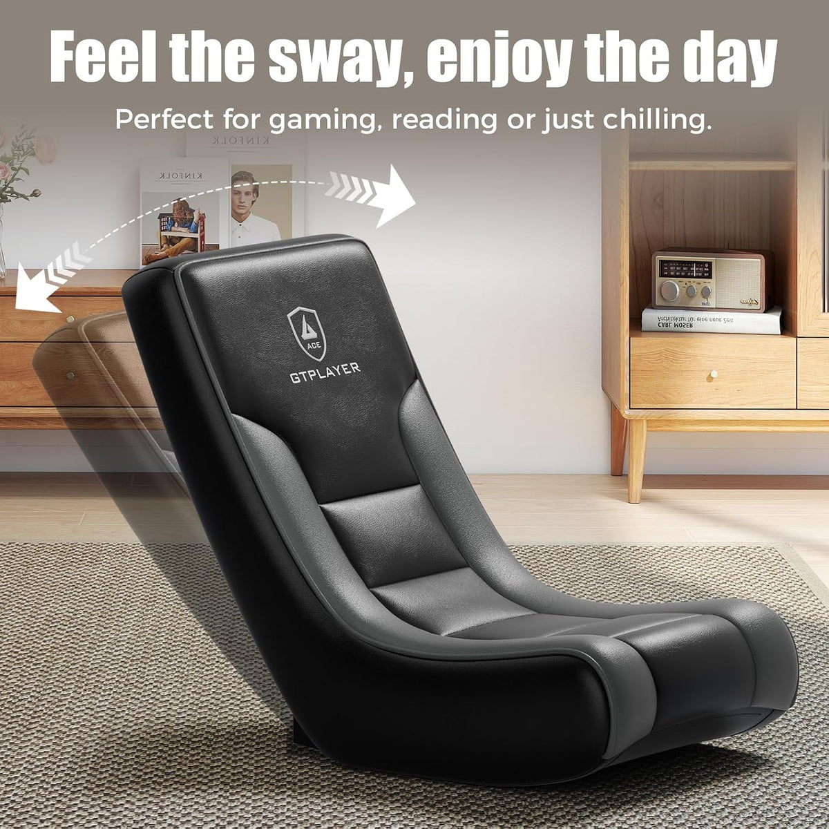 GTPLAYER Floor Rocker Gaming Chair – Adjustable Angle Limiter, Ultra Lightweight Ergonomic Floor Rocking Game Seat for Gaming and Lounging, Black