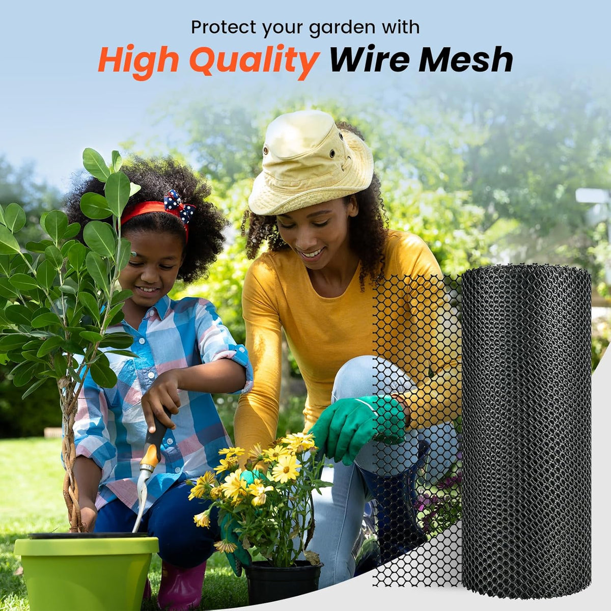 16IN x 50FT Plastic Chicken Wire Mesh, Chicken Wire for Floral Arrangements, Chicken Wire Mesh for Crafts with 100 Pcs Zip Ties, Mesh Fence for Dogs, Deers, Poultry
