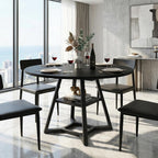 knoworld Round Dining Table for 4-6 with Storage Shelf, Kitchen & Dining Room Circle Pedestal Table, Heavy Duty Metal Frame & Wood Top