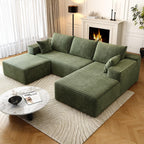 95" Sectional Couches for Living Room Cloud Couch Sofa with L-Shape Upholstered Couchs Modern Modular Sectional Couch with Chaise (Green, 95" W 2-Seater+Right Chaise+Ottoman)