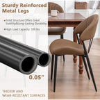 PU Leather Dining Chairs Set of 6, Mid Century Modern Dining Chairs with Stitching, Upholstered Kitchen & Dining Room Chairs with Curved Back and Black Metal Legs (Brown)