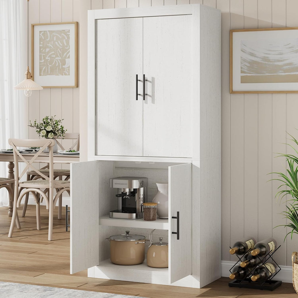 70.45'' Multi-Use Farmhouse Pantry: Kitchen Pantry Cabinet with 4-Door, Adjustable Shelves, Anti-Tip for Kitchen, Dining, Office