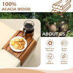 GHKINMAL Couch Cup Holder Tray, Acacia Wood Couch Armrest Table with 360° Ratated Phone Holder, 18.99" Flodable Anti-Slip Sofa Armrest Tray Tables for Snacks Remote Storage
