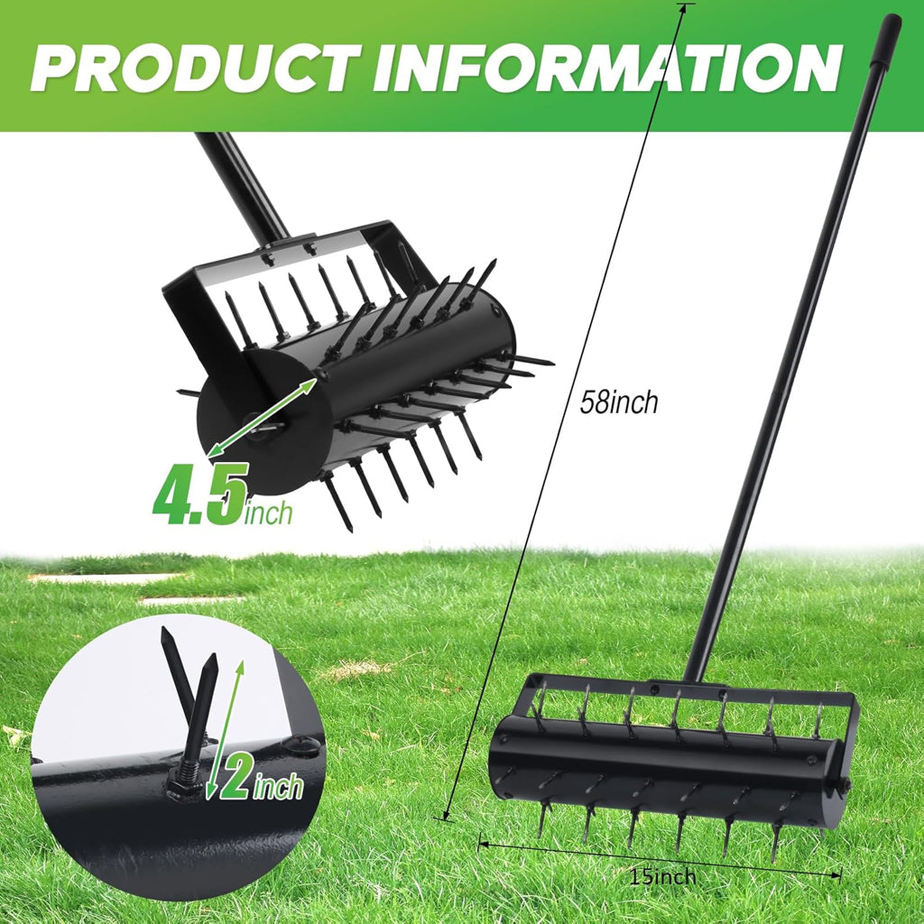 Rolling Lawn Aerator, 42 Spikes Pre-Assembled, Heavy Duty Grass Aerator Tool with Adjustable Handle, Push Grass Aerator for Lawn Care and Healthy Growth