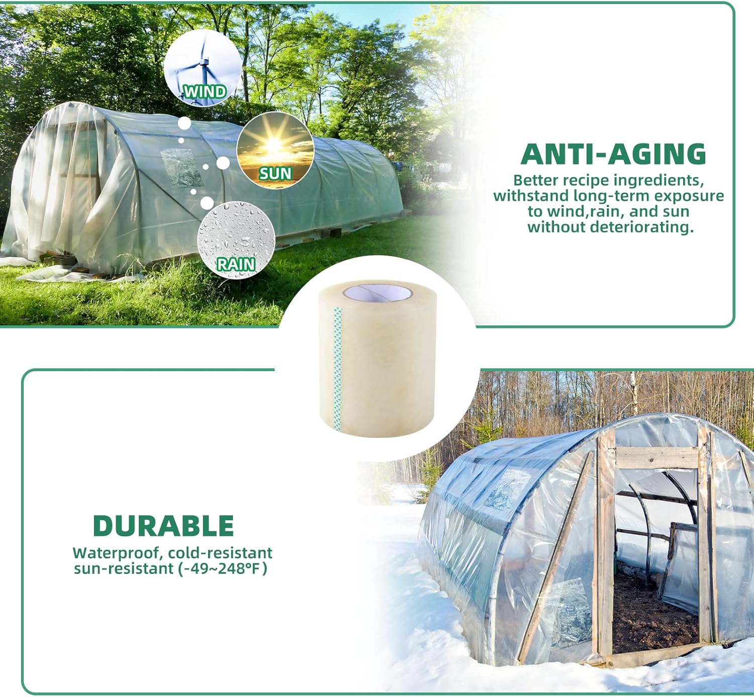 Greenhouse Repair Tape, 6.3 mil Thickness Greenhouse Plastic Tape, Clear UV Resistant Greenhouse Sheeting Coverings Film Tape(2inX213ft)