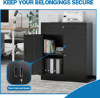 Metal Storage Cabinet, 36" Locking Steel Cabinet with 1 Drawers and 1 Adjustable Shelves for Garage, Home, Office, Kitchen (Black, 36" H x 28" W x 16" D)