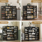 HOMCOM 41" Kitchen Pantry Storage Cabinet, Freestanding Kitchen Cabinet with 12 Door Shelves, Double Doors, 5-Tier Shelving and Adjustable Shelves, Black