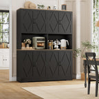 HOSTACK 55" W Pantry Cabinet, 71" Tall Kitchen Hutch Storage Cabinet, Black | Farmhouse Hutch Cabinet with 2 Independant Countertops, 4 Large Storage Cabinets with Shelves / Accent Doors for Dining Room