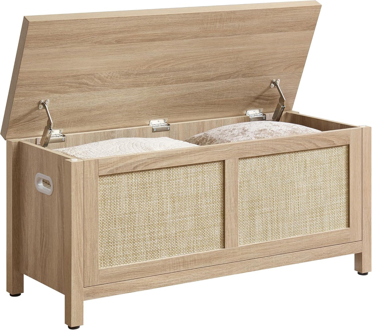 SICOTAS Rattan Storage Chest 39.4" Storage Bench for Bedroom | Modern Boho Storage Truck with 2 Safety Hinges and Flip Top for Living Room Entryway, Supports 220 lb, Light Oak