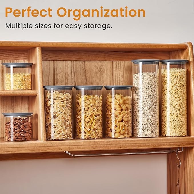 Glass Food Storage Jars with Lids[Set of 5], Perfect for Pasta, Cookies, Nuts, Coffee, Cereal, Flour, and More, Organize Your Kitchen with these BPA-Free Glass Jars with Silicone Lids