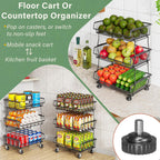 OKZEST Pantry Organizers and Storage Cart with Upgraded Metal Hub Casters | Fits under pantry shelf, stackable fine-mesh wire baskets, 3-tier rolling cart holds drink, snack, can, potato, onion, fruit