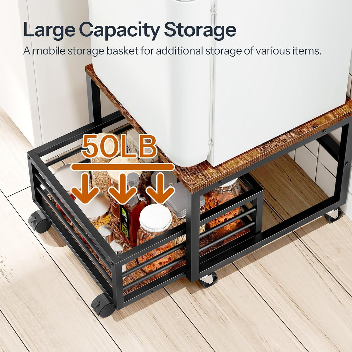 HOOBRO End Table, Mini Fridge Stand with Storage, Mini Fridge Table with Wheels and Adjustable Feet, Sturdy Metal Frame, for Living Room, Bedroom, Office, Rustic Brown and Black BF155TL01