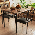 GAOMON 3-Piece Dining Table Set for 2, Square Space-Saving Kitchen Table & 2 Upholstered Chairs for 2, Compact Apartment Kitchen & Dining Room Set Furniture for Small Spaces, Rustic Brown