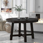 GDFStudio 42"-58" Farmhouse Extendable Dining Table for 4-6, Solid Wood Round Dining Table with 16" Leaf & X-Shaped Base, Rustic Kitchen & Dining Room Table, Space Saving, Espresso
