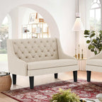 Settee Bench with Back Small Loveseat for Dining Room Living Room Entryway Modern Upholstered Banquette Button Tufted Mini Couch with Wood Legs Cream