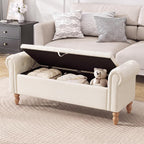 Furniliving 55” End of Bed Bench, Bedroom Bench with Button-Tufted, Large Upholstered Storage Ottoman Entryway Bench with Storage Shoe Cabinet Bench, for Bedroom, Linen, Beige