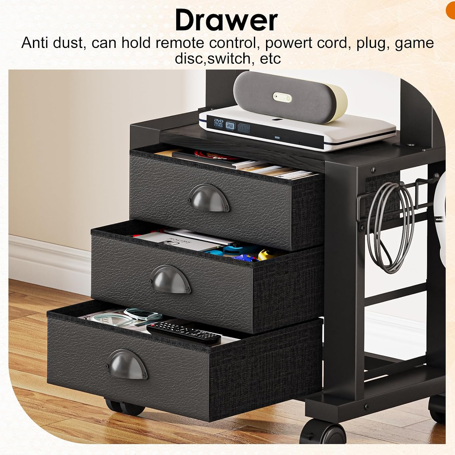 Rolling TV Stand with 3 Drawers for 23-60 Inch TVs with Storage | Hidden Storage, Height Adjustable Tilt Mount, Lockable Wheels, Dual Steel Frame, VESA Compatible for Bedroom & Living Room