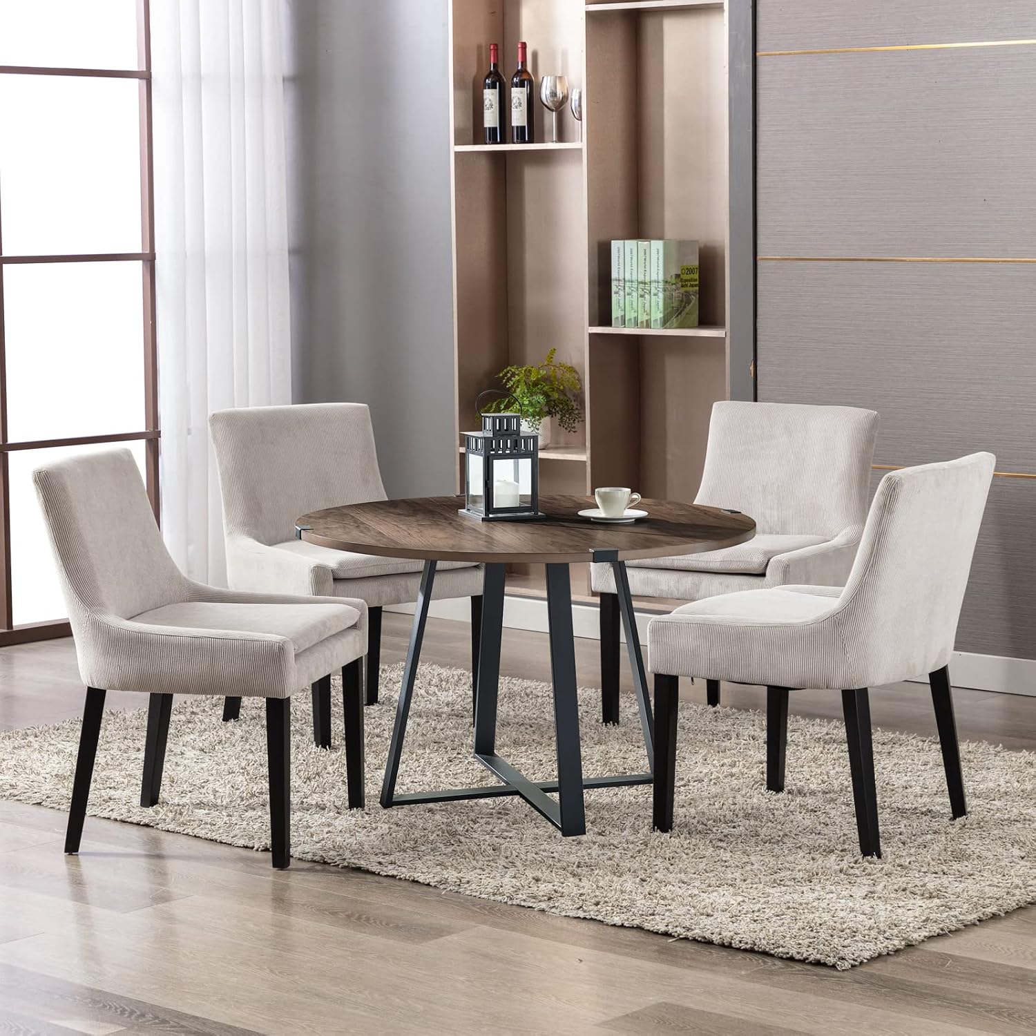 MALOL Upholstered Dining Chairs Set of 4, Mid-Back Kitchen Room Chair with Wood Legs, Corduroy Padded Dining Side Chairs for Dining Room, Beige
