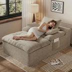 65" Oversized Chaise Lounge Chair Indoor, Chaise Lounge Chair Double Layer Side Pockets 3 Pillows, Cloud Corduroy Chaise Sofa Bed Sleeper Couches for Living Room No Assembly Require,Camel