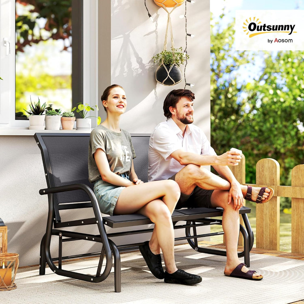 Outsunny 2-Person Outdoor Glider Bench with Steel Frame, Gray | Double Swing Rocking Chair, Loveseat, for Outside Patio, Backyard, Garden, Porch, Powder Coated