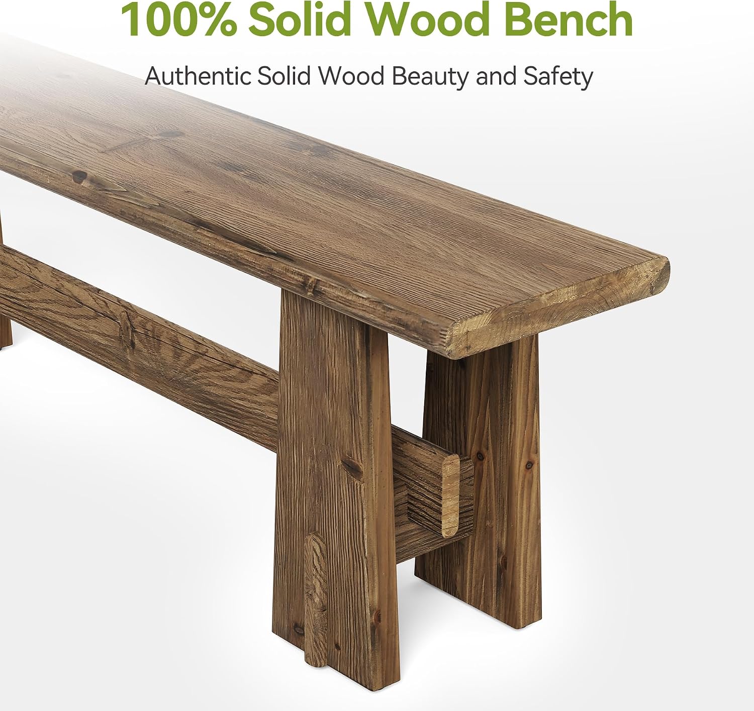 LITTLE TREE 59" Solid Wood Bench, Farmhouse Entryway Bench, Long Retro Bench for End of Bed, Dining Room, Entryway, Hallway, Living Room, Bedroom, Kitchen, Sturdy Frame Design, Rustic Brown