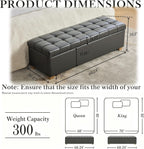 Aoiy & Wifon 60.2'' W Storage Ottoman Bench, PU Upholstered Ottoman with Storage, End of Bed Storage Bench with Wood Legs for Bedroom, Entryway, Window, Living Room, Gray