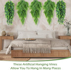 Hoteam 12 Pcs Artificial Hanging Plants 32 Inch Fake Ivy Vines with Fake Leaves Patio Artificial Plants Greenery for Living Room Indoor Outdoor Wall, No Basket (Eucalyptus,Persian Grass)