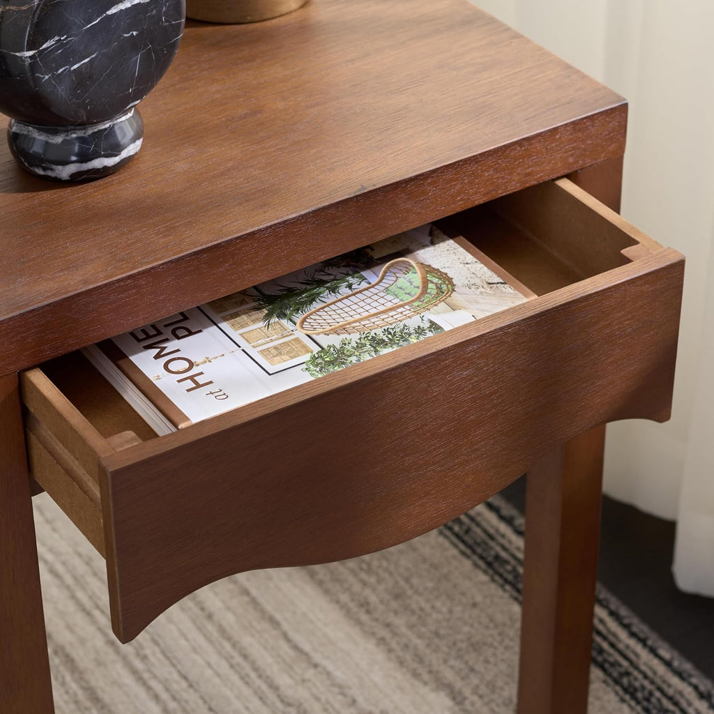 SAFAVIEH Home Collection - Kannie Dark Oak Accent Table, 1 Drawer Side Table, Scalloped Apron Detail, Fully Assembled (ACC6614A)