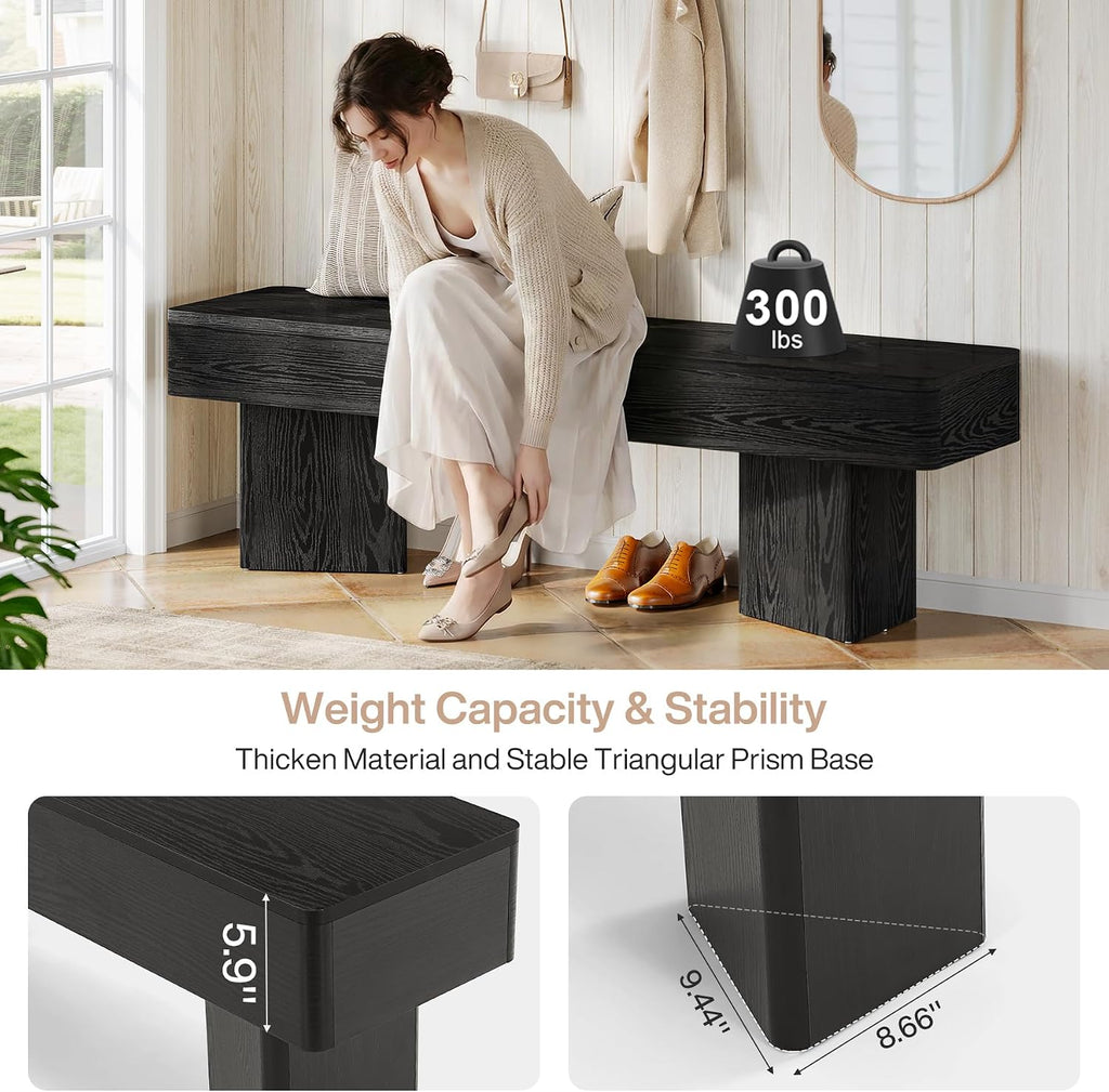 Tribesigns Black Entryway Bench, 47.24" Modern Shoe Bench with Sturdy Bases, Wooden Indoor Bench for Entry Way, Living Room, Bedroom