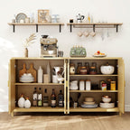 Sideboard Cabinet with Storage - 63” Large Kitchen Buffet Table, Adjustable Shelf & 4 Fluted Doors Farmhouse Coffee Bar for Living Room Dining Room Entryway, Wood