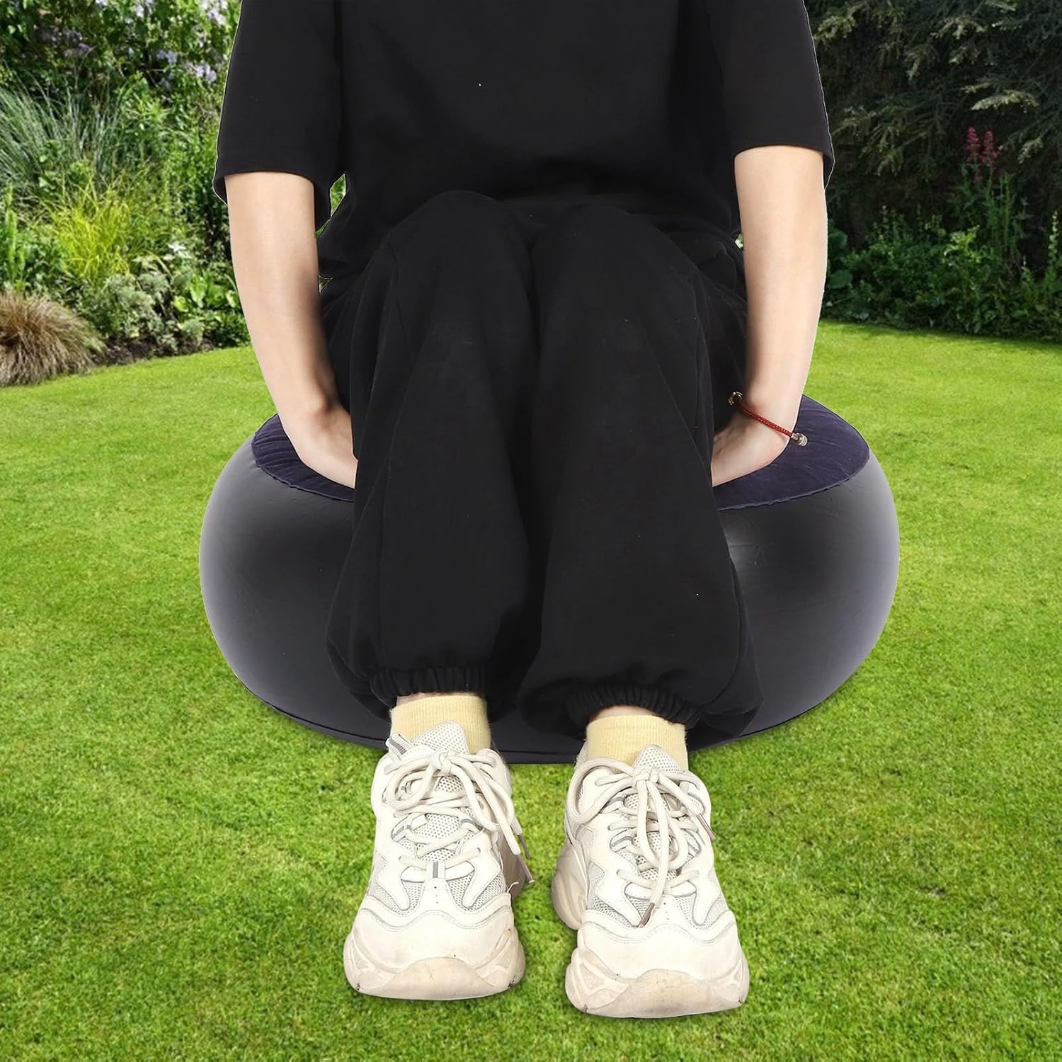 Inflatable Ottoman, Portable Outdoor Camping Chair Sofa Inflatable Flocking Stool Footrest, Flexible Foot Stools for Car, Living Room, Office, Patios or Small Apartment