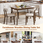 GOFLAME 5-Piece Dining Table Set for 4, Farmhouse Kitchen Table & 4 Upholstered Chairs with Rubber Wood Frame, Padded Seat, Curved Backrest, Space-Saving Dinette Set for Dining Room, Small Space