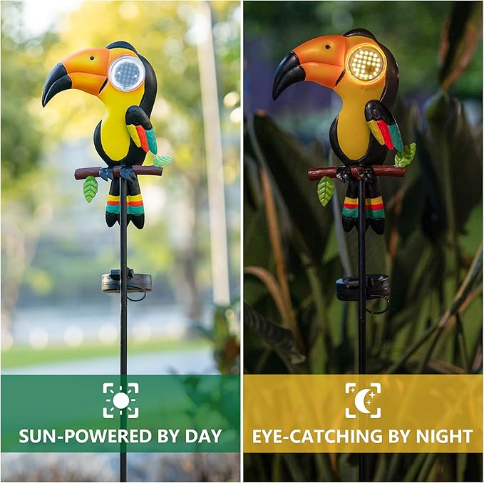 Metal Yard Decor Toucan Statue Decorative Solar Lights Outdoor Garden Whimsical Decor for Patio Lawn Jungle Balcony