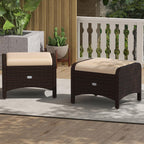 RELAX4LIFE Wicker Outdoor Ottomans for Patio - Set of 2 Rattan Footstools w/Removable Cushions, Multipurpose Outside Foot Rest, Side Table & Additional Seating for Porch Garden Backyard (Beige)