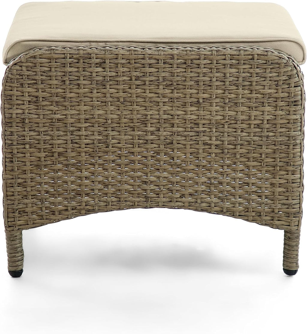 Greemotion Garda 2-Piece Outdoor Patio Aluminum Polyrattan Wicker Outdoor Ottoman All Weather Rattan Patio Furniture Outdoor Footstool Footrest Seat Set w/Removable Cushions in Beige