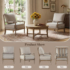 DUHOME Linen Fabric Spindle Accent Chair with Wood Frame,Modern Accent Chairs with Padded Spring Seat and Brushed White Base for Living Room Bedroom Farmhouse Home Office Belcony