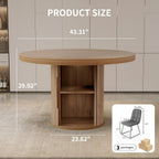 5-Piece Dining Set for Small Spaces 43.3" Round Table & 4 PU Leather Chairs, Modern Farmhouse with Storage Shelf, Apartment Kitchen Easy Assembly (Walnut Color Round Table + 4 U-Shaped Gray Chairs)