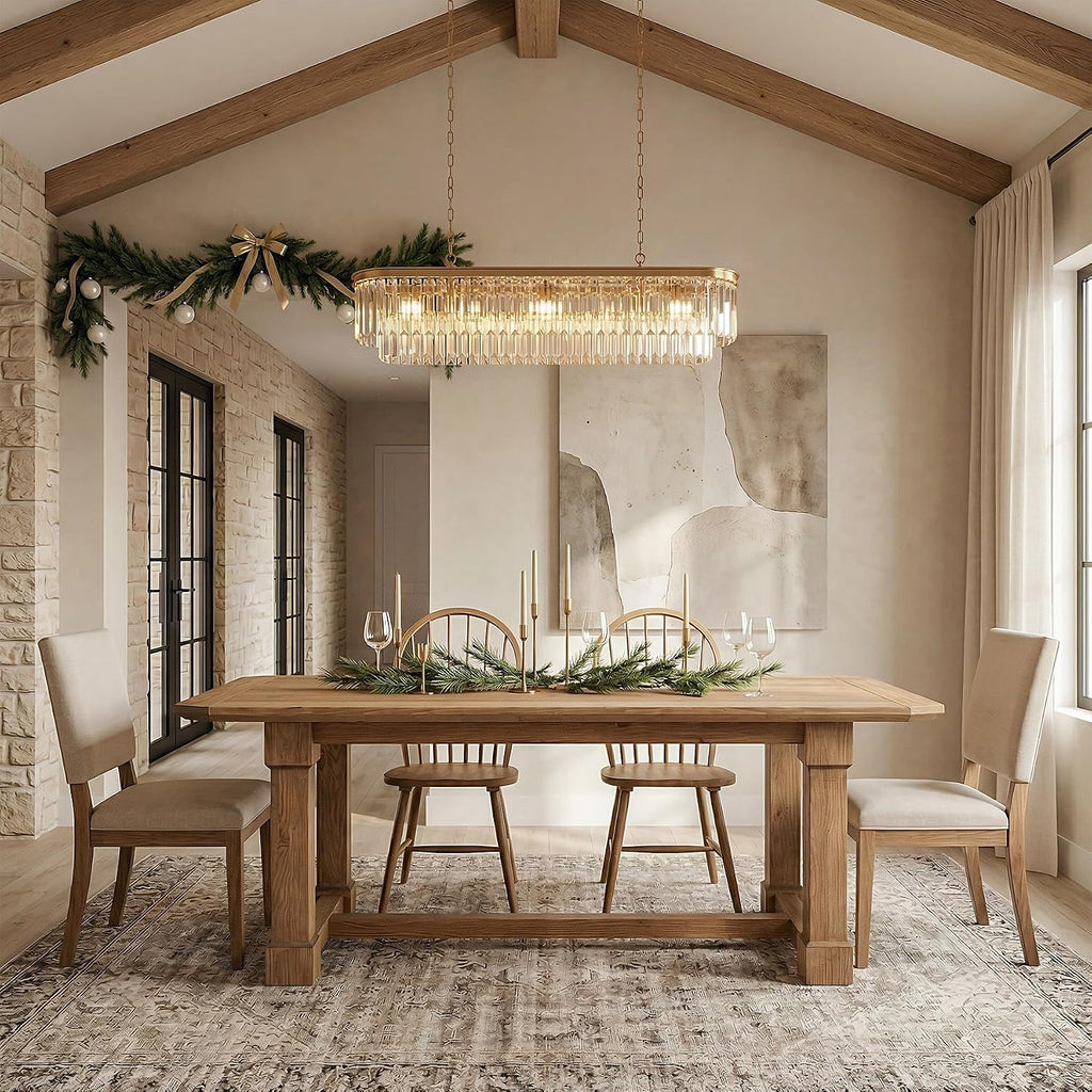 63" Solid Wood Dining Table, Rectangular Kitchen Table with Sturdy Legs, Rustic Wooden Dinner Tables for 4-6, Dining Room, Living Room, Natural Finish