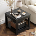 Homieasy Black End Table, 20x20 Inch Square Side Table for Living Room, Large Wood Accent Table with Storage Shelf, Modern Farmhouse Nightstand Bedside Table, Black