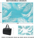Pauwer Waterproof Outdoor Rug 9x12, Reversible Plastic Straw Patio Camping Rug, Indoor Outdoor RV Mat Carpet for Deck, Camper, Porch, Balcony, Backyard, Picnic, Leaf Teal