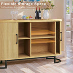 HUAHUU Sideboard Buffet Cabinet with Storage, 47" Fluted Tambour, Adjustable Shelves, Mid Century Modern Console for Living Room Kitchen Wood