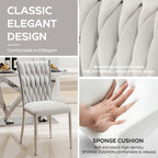 Modern Dining Chairs Set of 6, Light Grey Velvet Woven Kitchen Chair with Silver Metal Legs, Upholstered Cushion & High Back Design, Mid-Century Dining Chairs for Kitchen, Living Room
