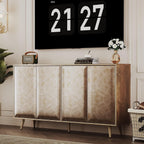 Sideboard Buffet Cabinet with Raised Shaped & Geometric Line Texture Door Panel, Accent Storage Cabinet for Living Room (Cabinet Body- Oak, 4 Door-15 D x 61" W x 34.5" H)