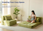 MAXYOYO Convertible Sofa Bed, Fold Out Loveseat Sofa Couch with Pillow, 4 in 1 Tufted Folding Couch Bed Foam Floor Couch, Lazy Chair for Living Room Bedroom Guest Room, Green