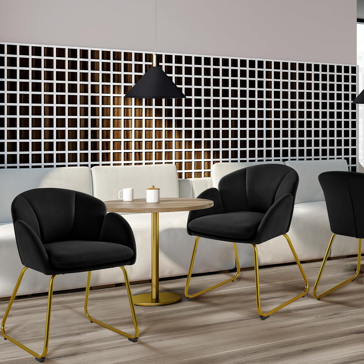Yaheetech Upholstered Petal Dining Chair, Modern Velvet Bucket Dining Chair with Curved Back and Gold Metal Legs for Dining Room/Kitchen, Black