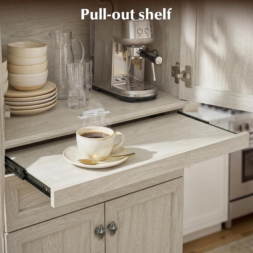 72.2" Tall Kitchen Pantry Cabinet with Doors, Farmhouse Storage Cabinet with Charging Station & LED Light, Drawer, Adjustable Shelves and Pull-Out Shelves, White Wood Pantry Cupboard for Dining Room