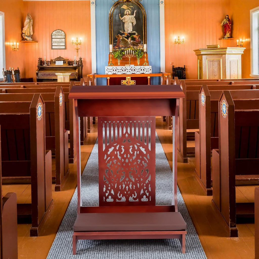 Colingmill Tree of Life Church Prayer Bench Stool Wooden Padded Kneeler with Shelf and Cushion Prayer Kneeler for Home Church Religious Gifts, 24 x 22 x 32 inches(Walnut Color)